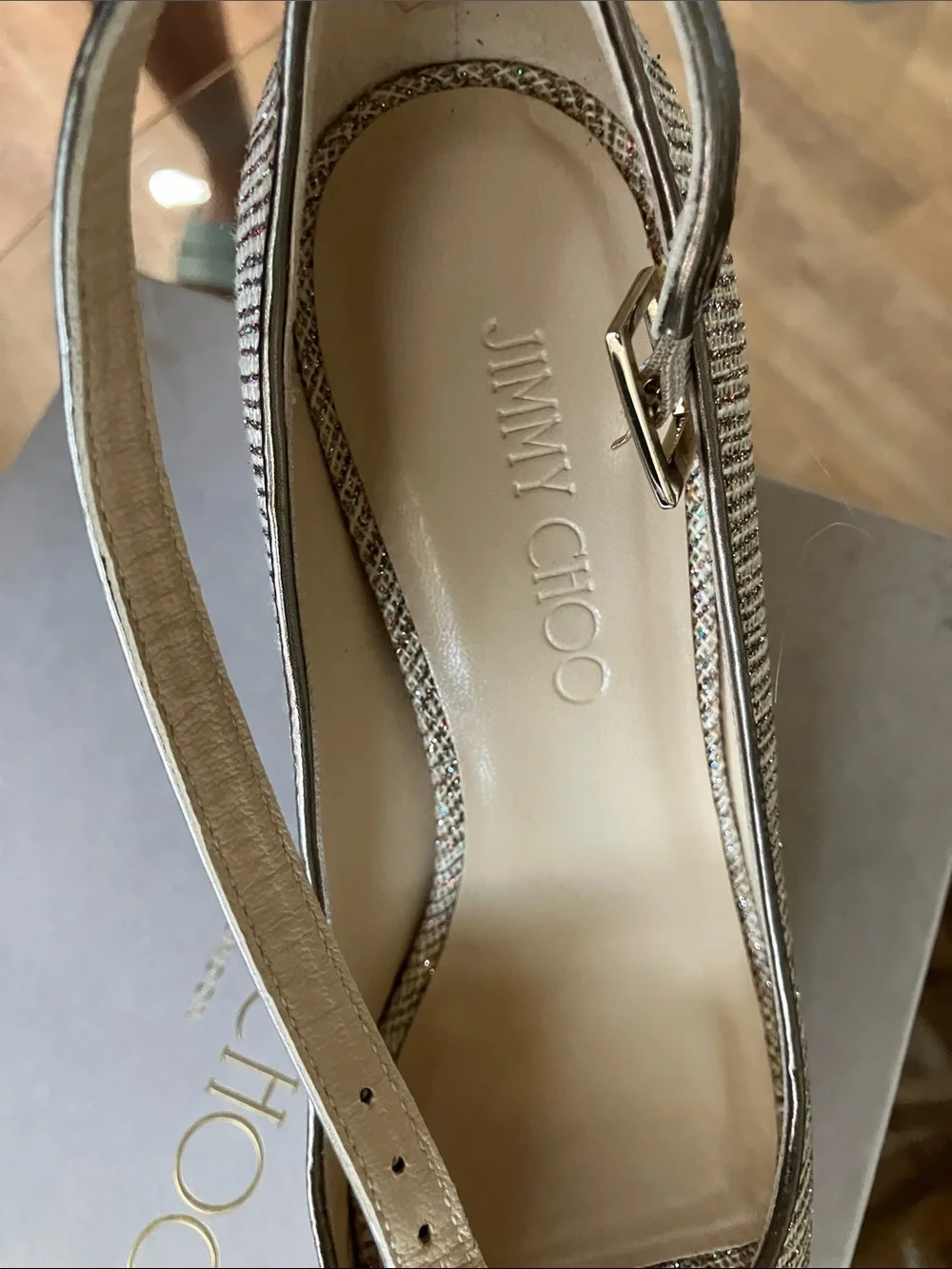 Jimmy Choo Metallic Gold Wedge Peep-Toe Slingback